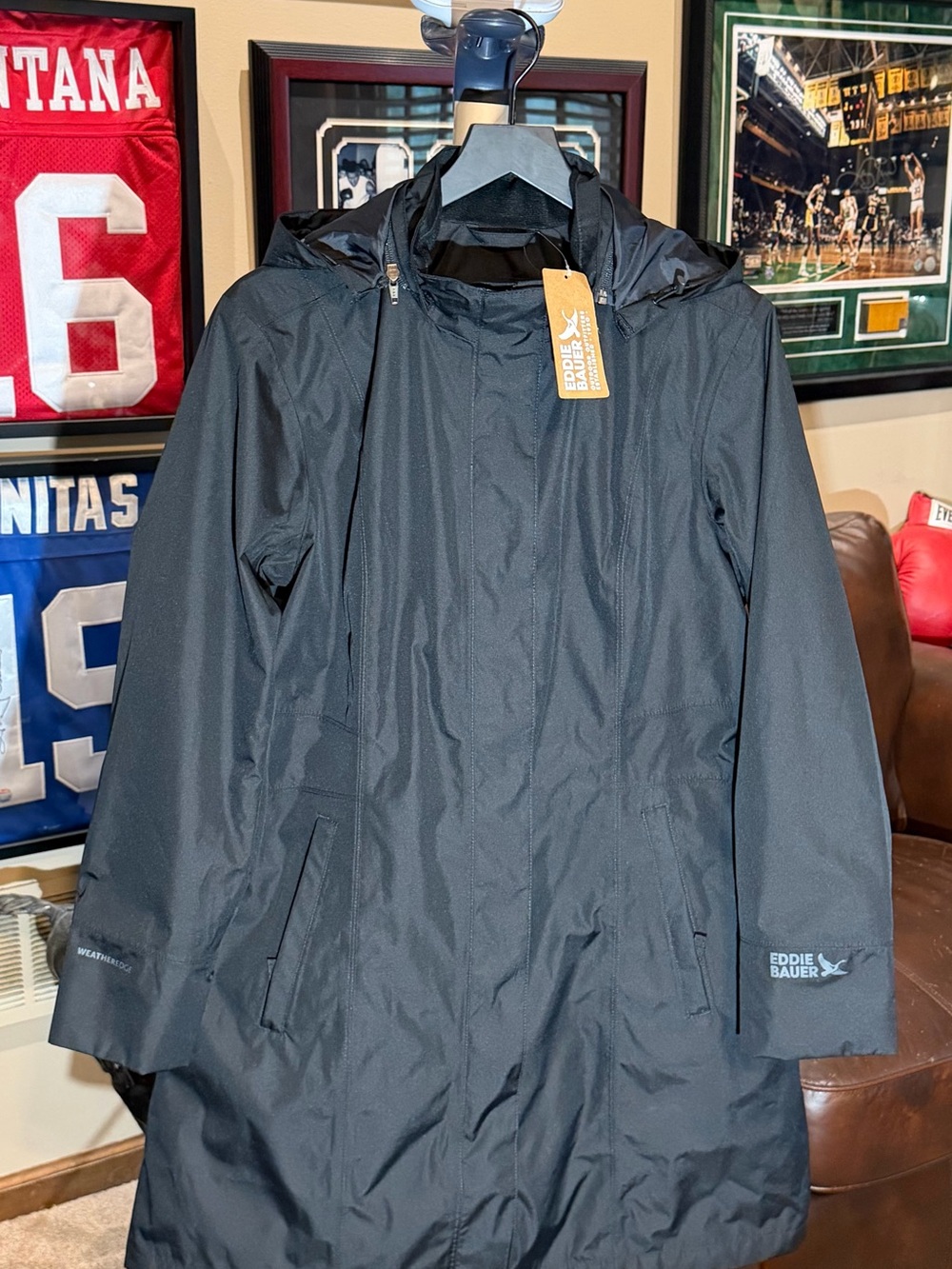 Eddie Bauer Women's WeatherEdge Black Hooded Trench Raincoat